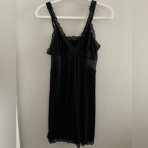 Black lace sheer panel slip dress